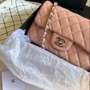 CHANEL Caviar Quilted Mini Rectangular Flap Light Pink - Silver Hardware